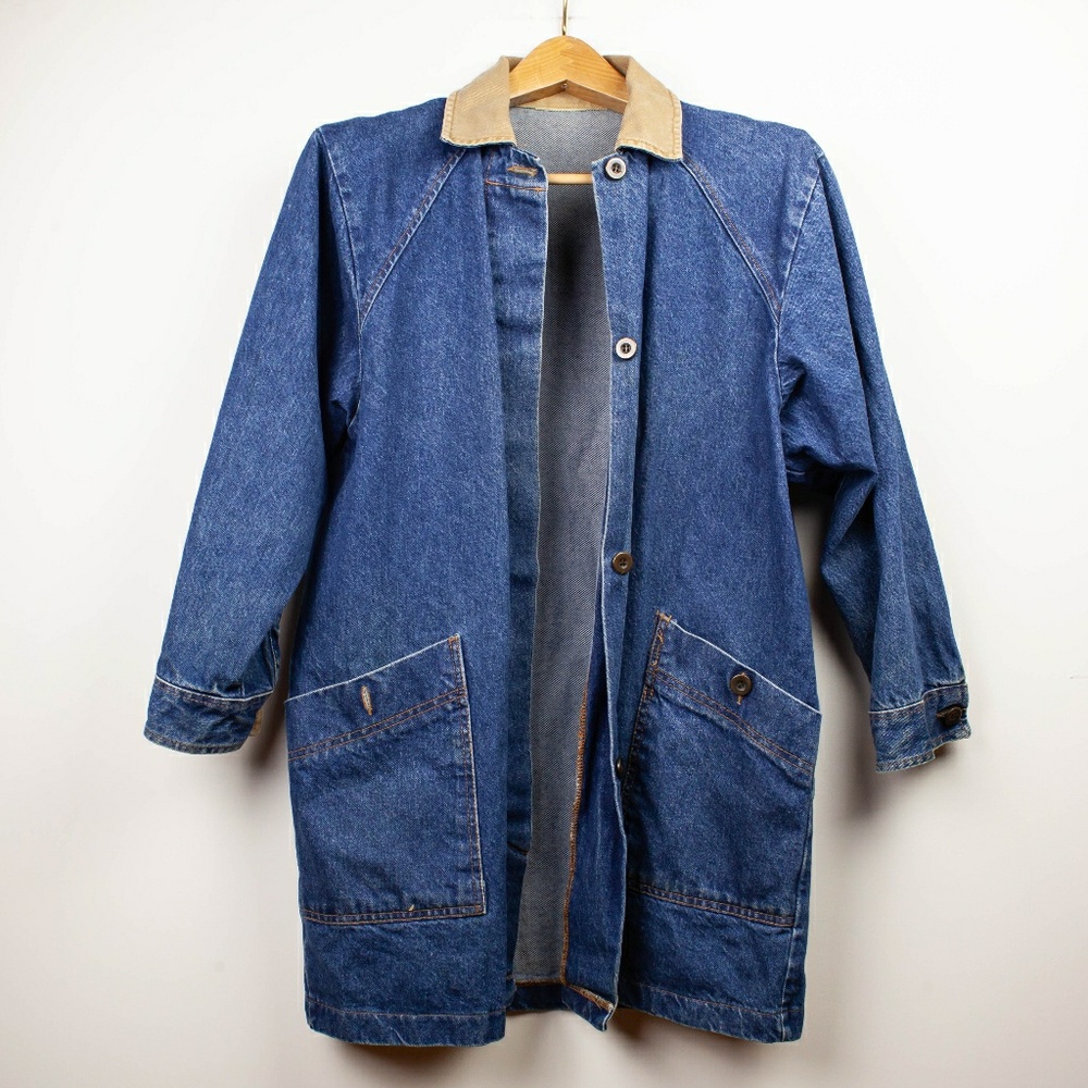 Vintage Denim Jacket with Tan Collar